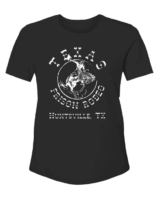 Texas Prison Rodeo Ladies. Black Crew Neck Short Sleeve T-Shirt With Logo In White - Ht1641Bk by Hooey from Skip’s Western Outfitters | HOO-HT1641BK-S