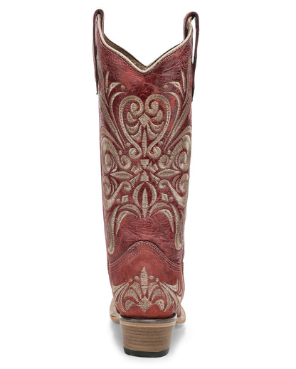 Circle G Women's Red Filigree Embroidery Patterns Western Boots - L8052