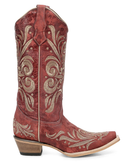 Circle G Women's Red Filigree Embroidery Patterns Western Boots - L8052