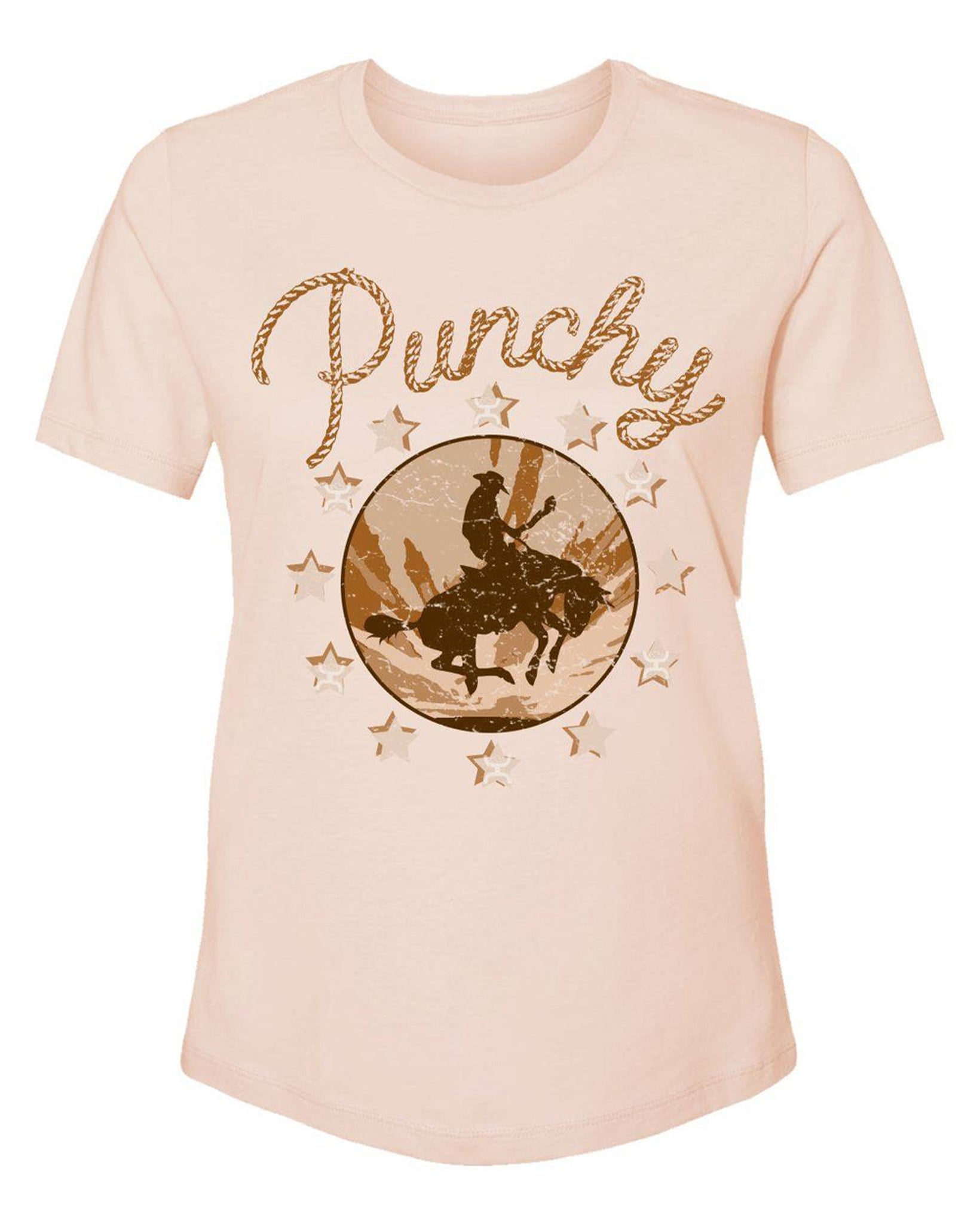 Punchy Youth Ladies Peach Crew Neck Short Sleeve T-Shirt With Tan / Cream Logo - Ht1640Ltpk-Y by Hooey from Skip’s Western Outfitters | HOO-HT1640LTPK-Y-XS