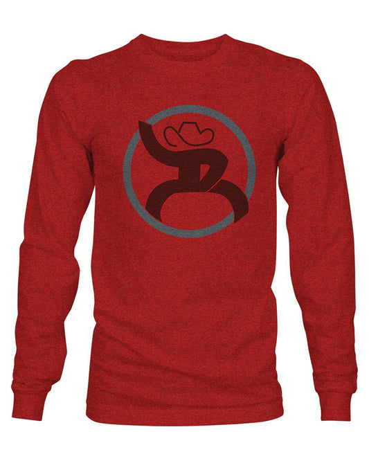 Roughy 2.0 Red Crew Neck Long Sleeve T-Shirt With Crimson / Grey Logo - Rt1509Rd by Hooey from Skip’s Western Outfitters | HOO-RT1509RD-S