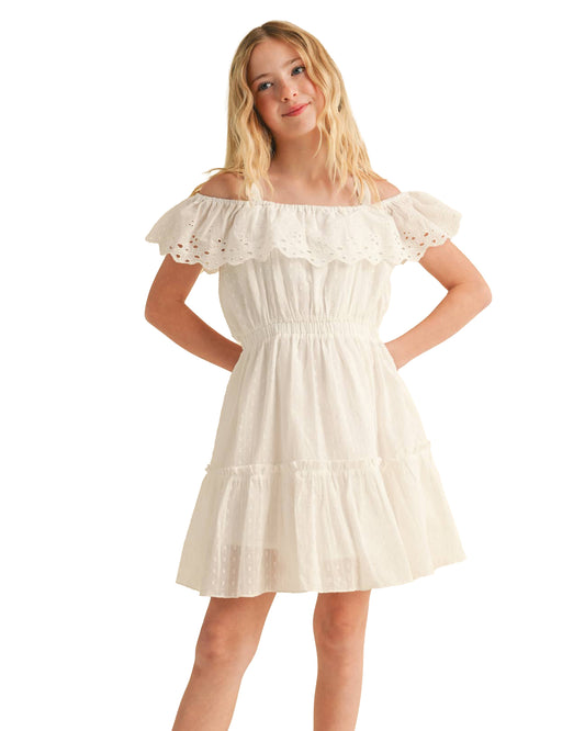 Tween Girls' Eyelet Babydoll Sundress - Kd3006Iv by heart and arrow from Skip’s Western Outfitters | HAA-KD3006IV-7/8