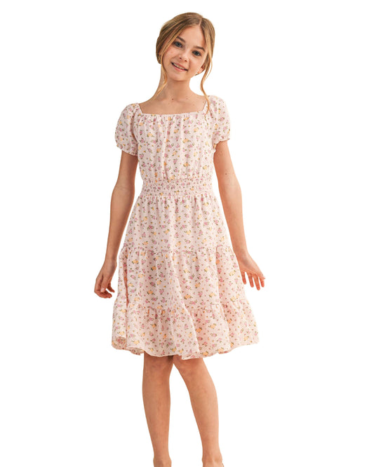 Tween Girls' Peasant Puff Sleeve Smocked Waist Dress - Kd2681Py by heart and arrow from Skip’s Western Outfitters | HAA-KD2681PY-7