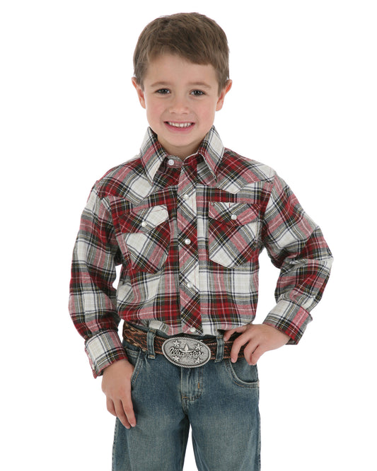 Boys' Long Sleeve Flannel Western Shirt by Wrangler from Skip’s Western Outfitters | WRA-BF099AA-XXS-ASST