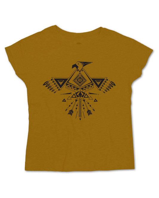 Thunderbird Ladies Mustard Crew Neck Short Sleeve T-Shirt With T-Bird In Black - Ht1632Mu by Hooey from Skip’s Western Outfitters | HOO-HT1632MU-S