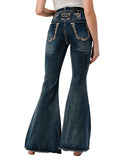 Women's Embroidered Yoke Flare Jeans