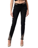 Women's Embroidered Ankle Black Skinny Jeans