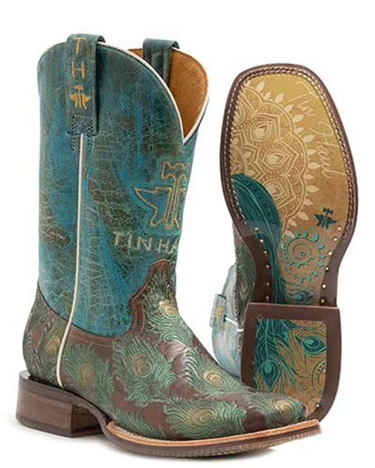 Women's Feather Plume Peacock Sole Western Boots by Tin Haul from Skip’s Western Outfitters | KAR-14-021-0101-5003-TA-060-B