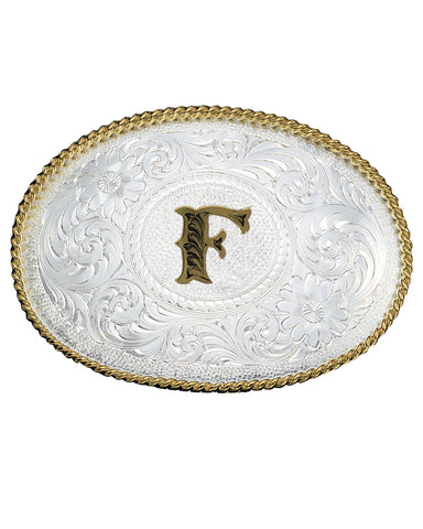 Engraved Initial F Medium Oval Buckle