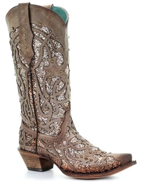 Women's Glitter Leather Overlay Boots - Orix