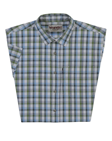 Mens Advanced Comfort Plaid Short Sleeve Western Shirt - Blue