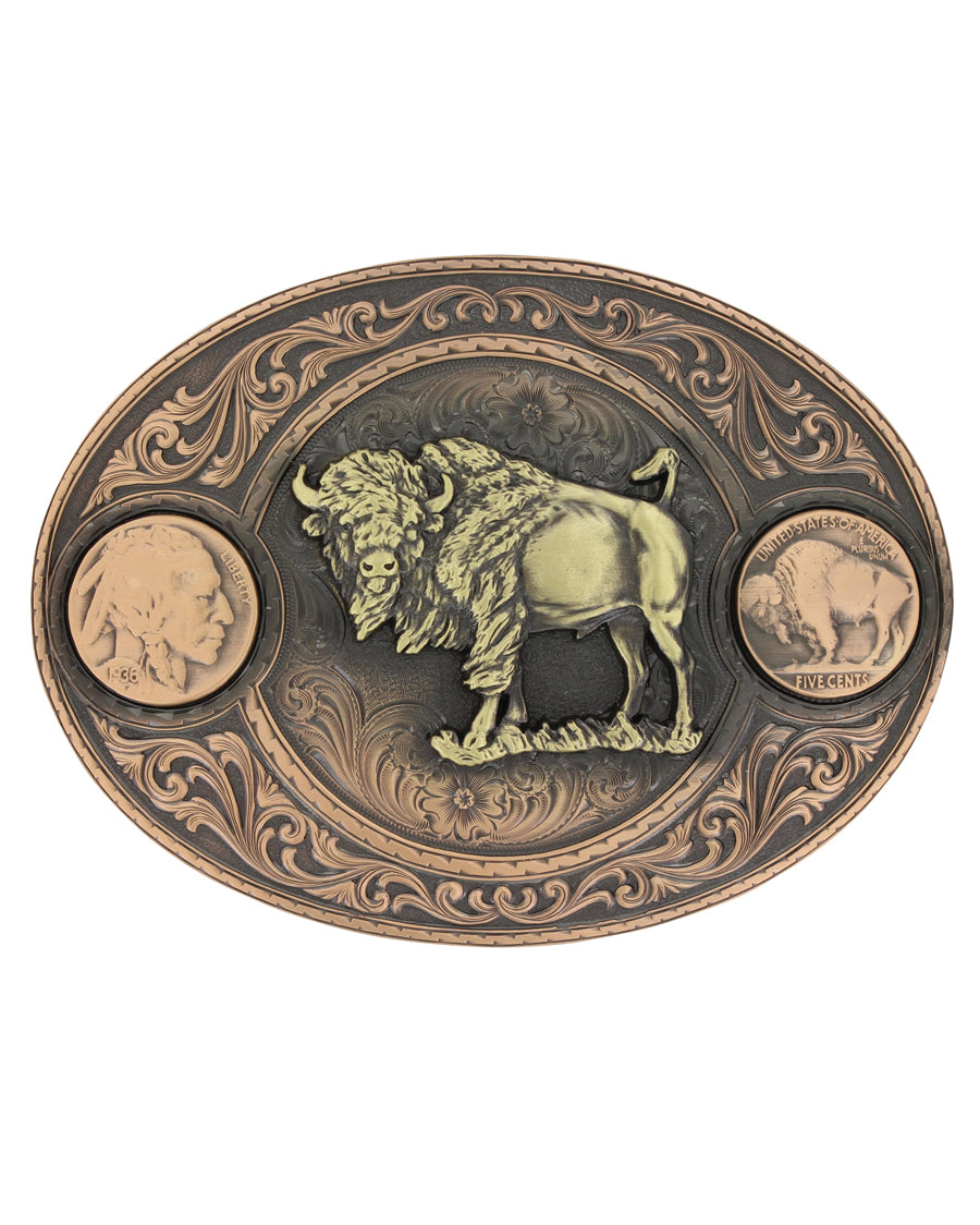 Miner's Buffalo Indian Head Buckle by Montana Silversmiths from Skip’s Western Outfitters | MON-4050BLB-941L-O/S-Bronze