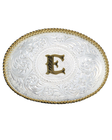 Engraved Initial E Medium Oval Buckle