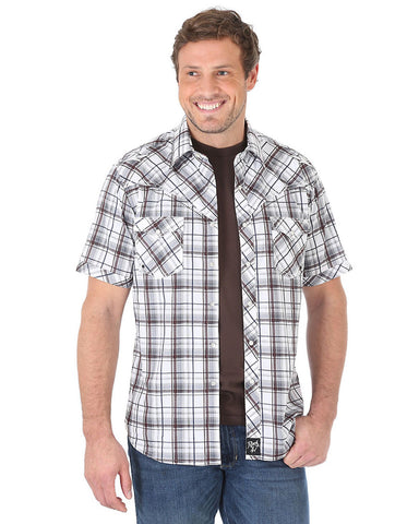 Mens Rock 47 Plaid Short Sleeve Western Shirt - Brown