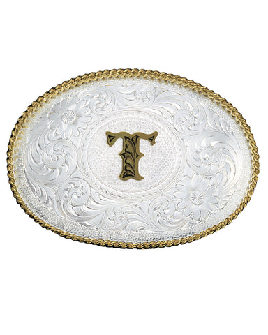 Engraved Initial T Medium Oval Buckle