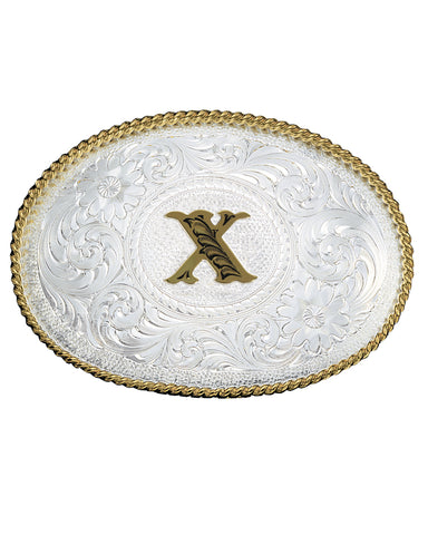 Engraved Initial X Medium Oval Buckle