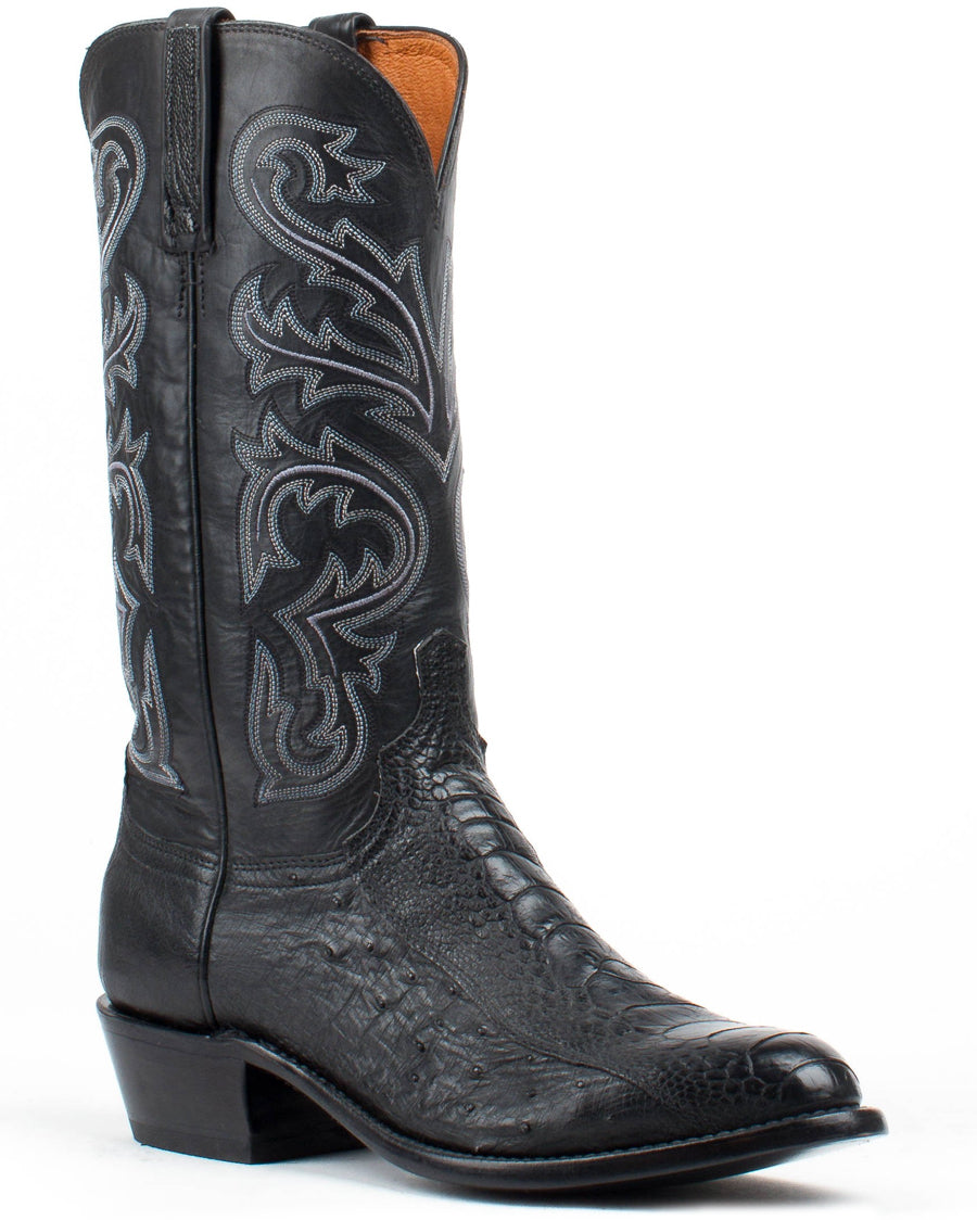 Black Ostrich Leg Boots Best Ostrich Skin Boots A4291 MEN'S