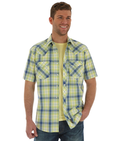 Mens Retro Plaid Short Sleeve Western Shirt - Green