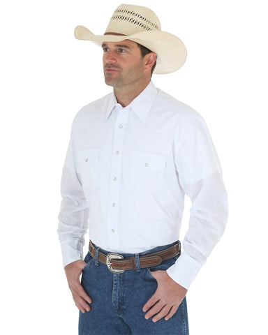 Mens Solid Broadcloth Western Shirt - White