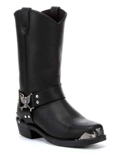 Dingo Men's Chopper Eagle Harness Pull-On Boots in Oily Black with Square Toe at Skip's Western Outfitters | DI19053-OILY-BLACK