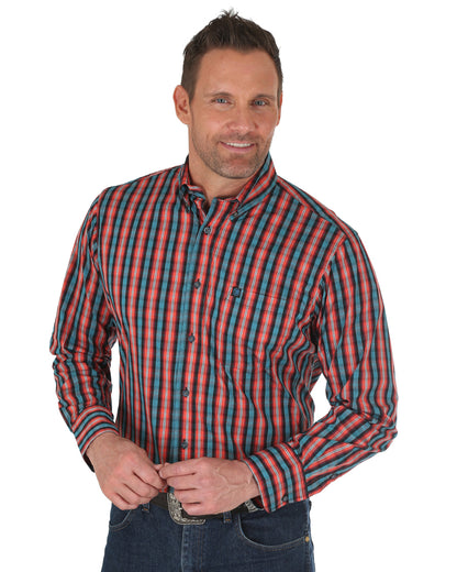 Men's Performance Buttondown Western Shirt by Wrangler from Skip’s Western Outfitters | WRA-MWP106M-S-GREEN/BLUE