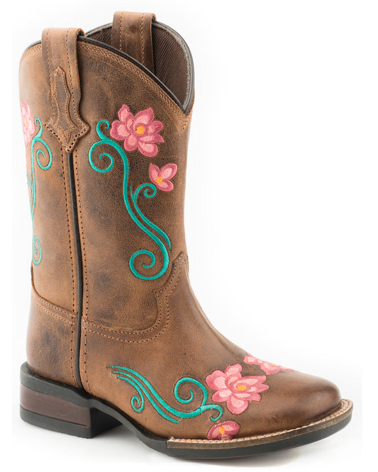 Girls' Helen Floral Western Boots by Roper from Skip’s Western Outfitters | KAR-09-018-0912-0964-BR-090-M