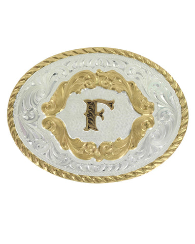 Engraved Initial F Small Oval Buckle