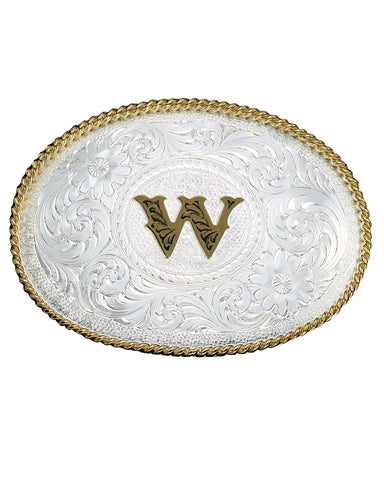 Engraved Initial W Medium Oval Buckle
