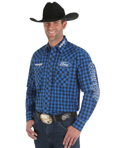 Men's Ford Logo Long Sleeve Western Shirt - Blue