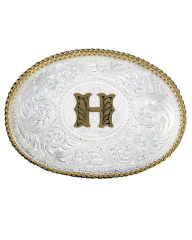 Engraved Initial H Medium Oval Buckle