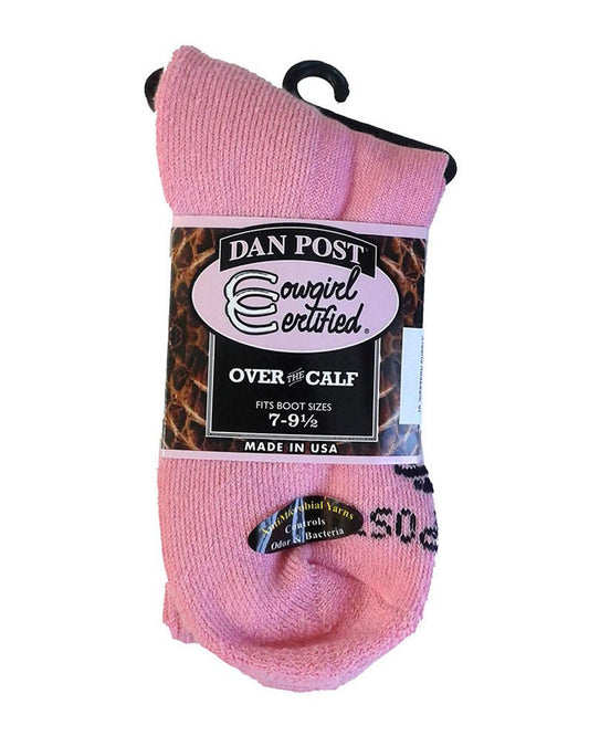 Womens Cowgirl Certified Socks - Pink by Dan Post Accessories from Skip’s Western Outfitters | AWT-DPCGC9-PK-43656-PINK