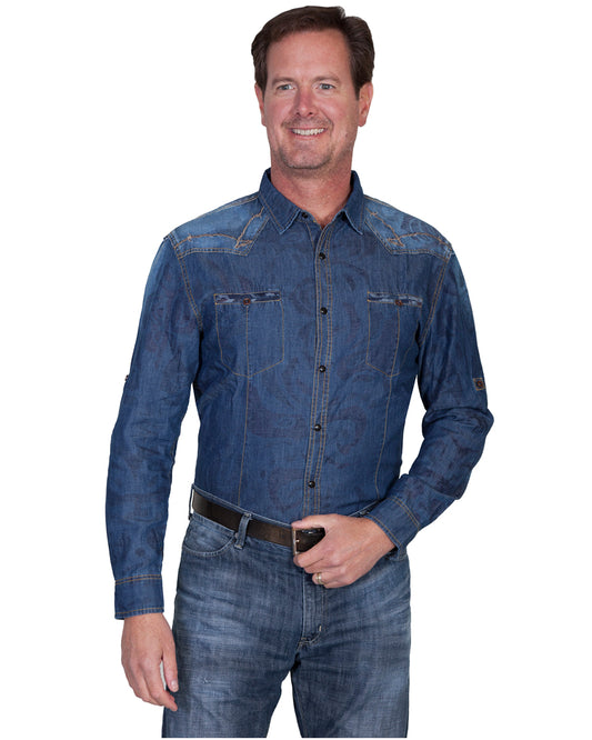 Men's Denim Signature Series Western Shirt by Scully from Skip’s Western Outfitters | SCU-PS-115-BLU-S-DENIM
