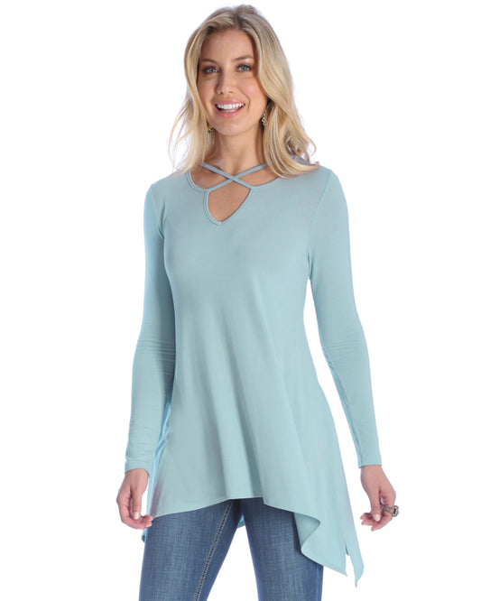 Women's Shark Bite Long Sleeve Blouse by Wrangler from Skip’s Western Outfitters | WRA-LWK175Q-S-BLUE