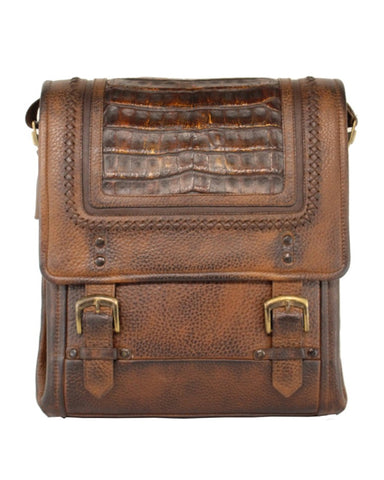 Men's Woven Caiman Leather Bag - Honey