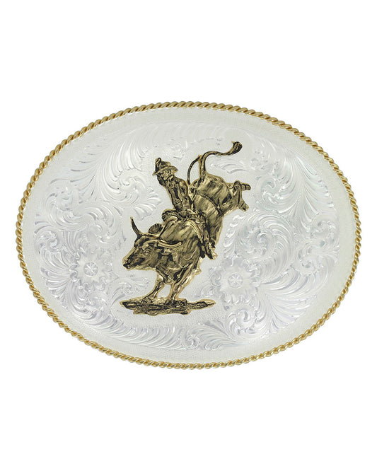 Two Tone Classic Large Rider Belt Buckle by Montana Silversmiths from Skip’s Western Outfitters | MON-2120-O/S-Silver