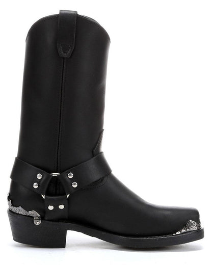 Dingo Men's Chopper Eagle Harness Pull-On Boots in Oily Black with Square Toe at Skip's Western Outfitters | DI19053-OILY-BLACK