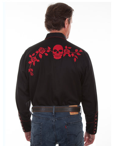 Men's Skull & Roses Embroidered Western Shirt