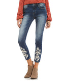 Womens Ankle Skinny Stretch Embroidered Jeans