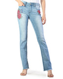 Women's Easy Fit Red Floral Cut Jean