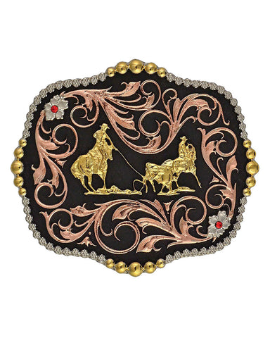 Attitude Tri-Tone Team Ropers Traditional Belt Buckle