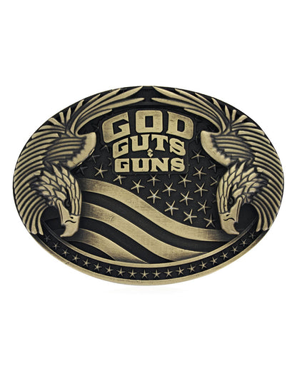 Attitude God, Guts, & Guns Belt Buckle by Montana Silversmiths from Skip’s Western Outfitters | MON-A856-O/S-Bronze