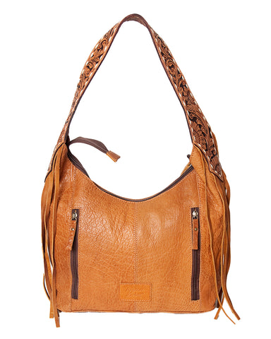 Women's Leather Tooled Strap Hobo Bag
