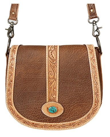 Women's Tooled Accents Small Leather Crossbody Purse
