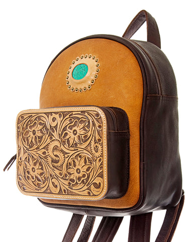 Women's Turquoise Stone & Tooled Strap Backpack
