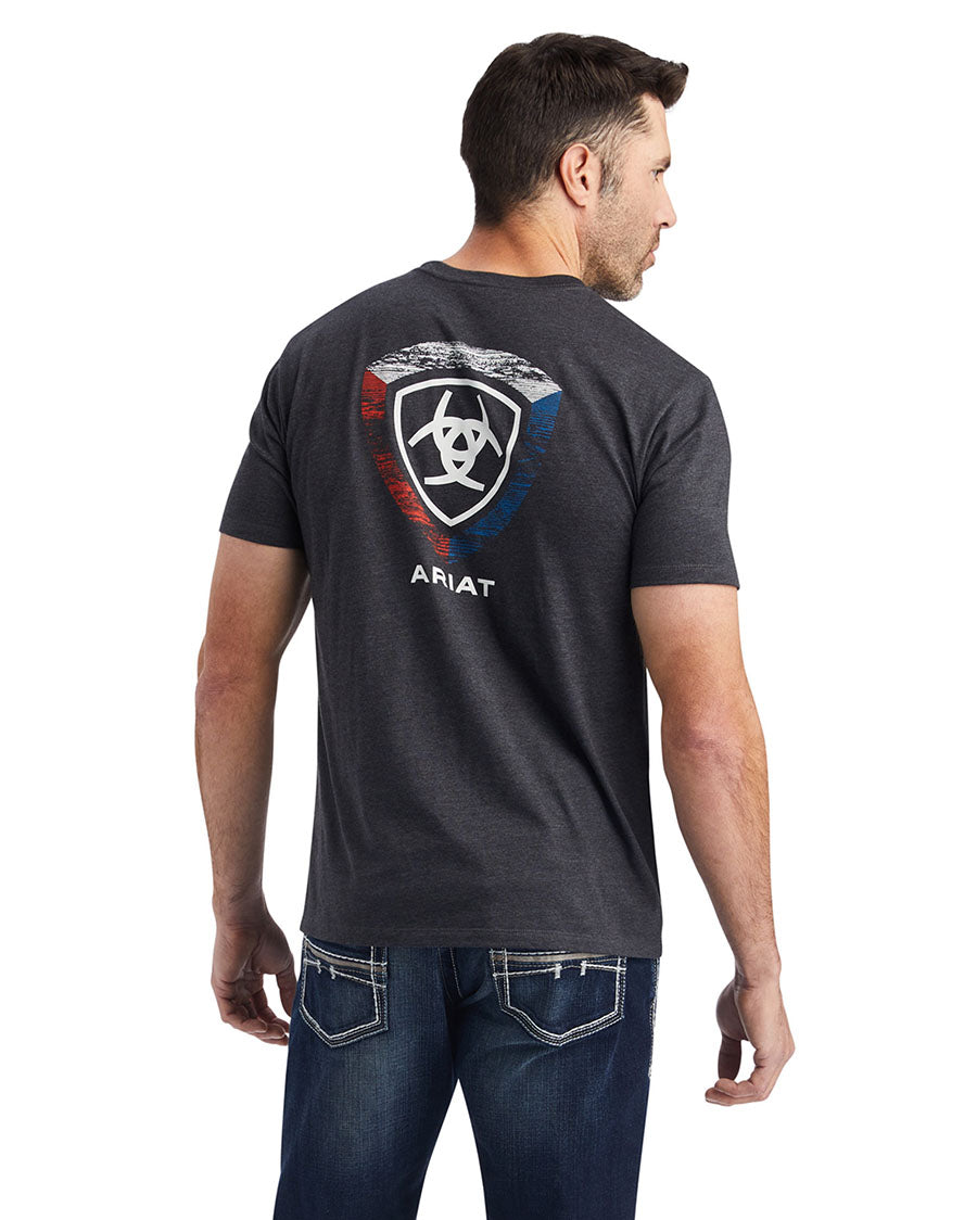 Men's Ariat Woodgrain Shield T-Shirt by Ariat from Skip’s Western Outfitters | ARI-10042649-S-CharcoalHeather