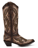 Women's Overlay Embroidery & Studs Western Boots