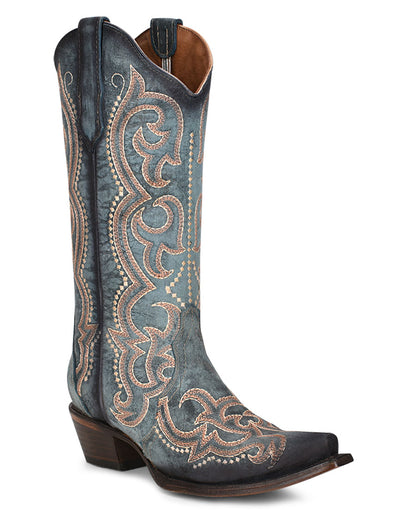 Corral L5869 Women's Handcrafted Snip Toe Cowgirl Boots in Blue at Skip's Western Outfitters