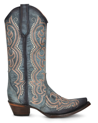Corral L5869 Women's Handcrafted Snip Toe Cowgirl Boots in Blue at Skip's Western Outfitters
