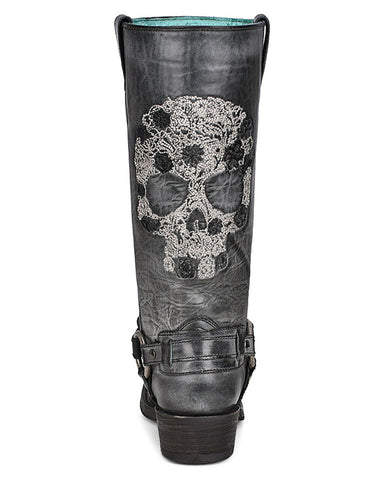 Women's Embroidered Skull & Harness Western Boots