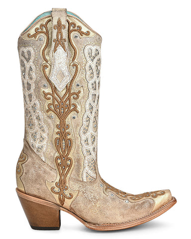 Women's Overlay Embroidery Studs & Crystals Western Boots